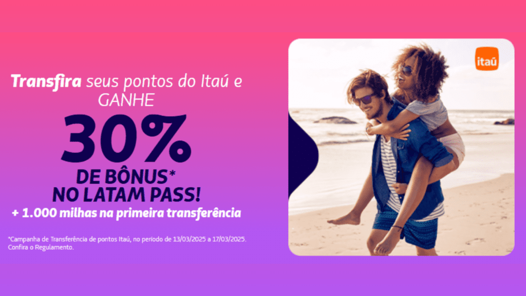 Promoção de transferência Latam Pass Itaú 30%