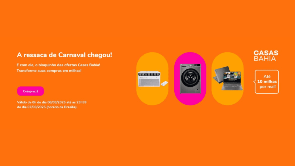 Promoção Smiles e Casas Bahia 10 pontos por real